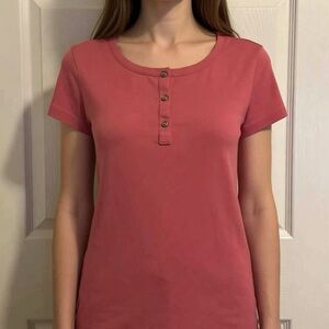 Anne Klein Sport Shirt Women’s Size Small Pink Henley Short Sleeve Top Cotton